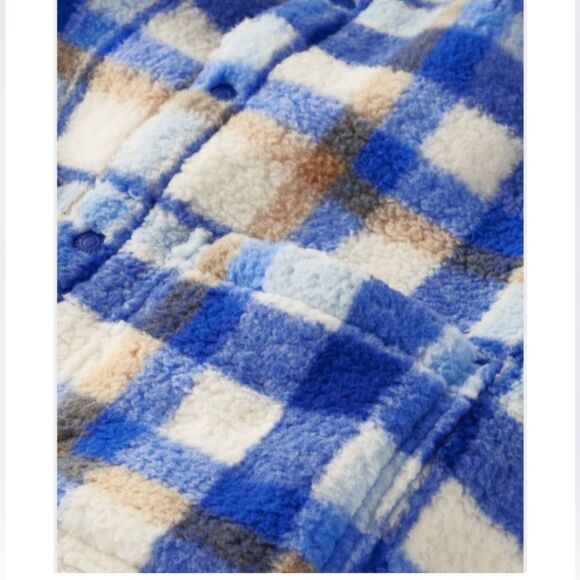 Gymboree NWT Unisex Kids Boy Blue Off white Plaid Sherpa Shirt Jacket Size 10 - Picture 2 of 3